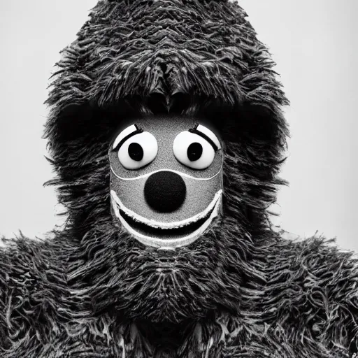 Image similar to symmetrical, close up face portrait of cannibal shia labouf, covered in sesame street tattoos, studio lighting, depth of field, photography, black and white, highly detailed