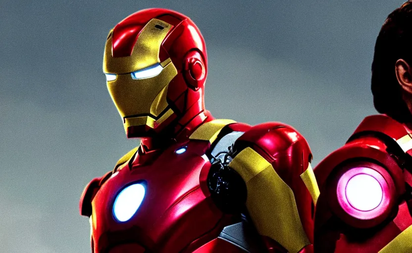 Image similar to Keanu Reeves as iron man, cinematic shot, high contrast