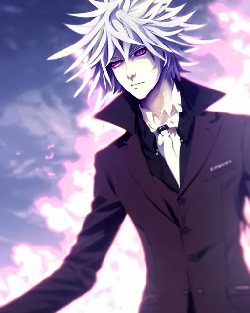 Prompt: extremely attractive feminine male anime character screenshot, nagito komaeda, sebastian michaelis, anime, intricate, sharp focus, illustration, highly detailed, digital painting, cell shaded, concept art, matte, art by ilya kuvshinov and kyoto animation and wlop, ruan jia and greg rutkowski, studio quality, masterpiece