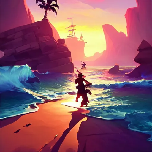 Image similar to painting treasure on sea of thieves game smooth median photoshop filter cutout vector, behance hd by jesper ejsing, by rhads, makoto shinkai and lois van baarle, ilya kuvshinov, rossdraws global illumination