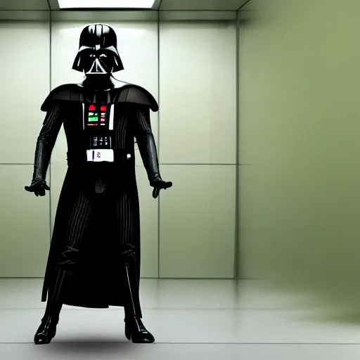 Image similar to Mark Hamil in darth vader suit with no helmet and a green lightsabre