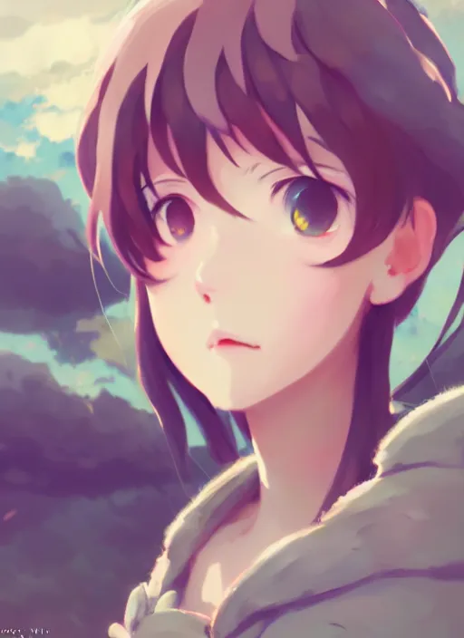 Image similar to portrait of cute catgirl, cloudy sky background lush landscape illustration concept art anime key visual trending pixiv fanbox by wlop and greg rutkowski and makoto shinkai and studio ghibli