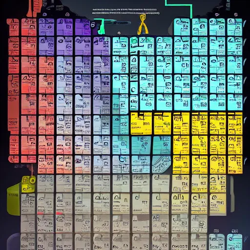 Prompt: Poster of a crazy periodic table from a different universe in the style of portal2, digital art, astonishing great details, award winning, high res