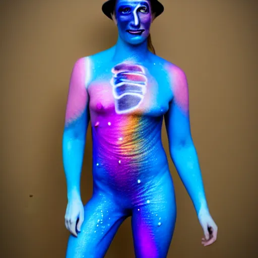 Image similar to iridescent bodypaint on a swashbuckling space pirate