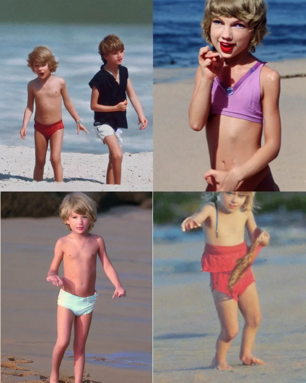 Prompt: Taylor swift as a boy, playing at the beach