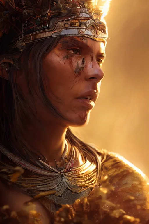 Image similar to portrait of a female Amazon warrior looking fierce and crying, tears, emotional, sci-fi, fantasy, intricate, dramatic studio lighting, highly detailed, high contrast, backlit, cgsociety, artstation, octane render, unreal engine, concept art, sharp focus, art by artgerm and greg rutkowski and alphonse mucha