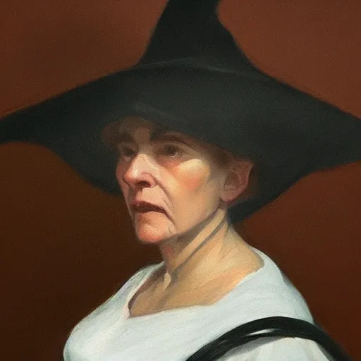 Image similar to a realistic witch in the 1 7 0 0 s portrait, by edward hopper, new artstation artist,