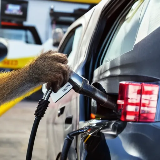 Image similar to monkey filling up his car at the gas station