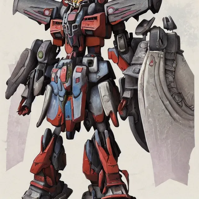 Image similar to symmetrical dieselpunk warrior, giant juggernougt gundam with details and decals in the utopia city. sci - fi, by mandy jurgens, ashley wood, ernst haeckel, james jean