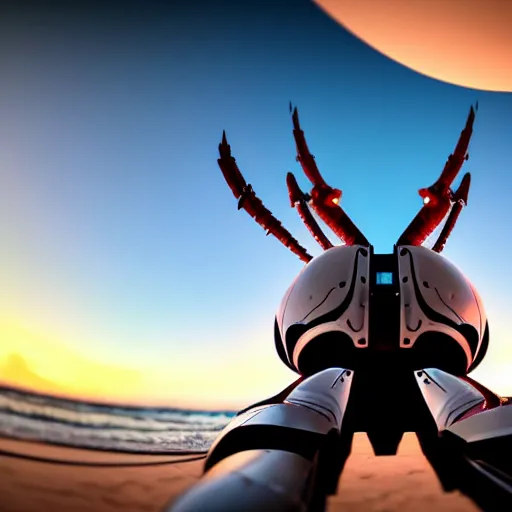 Image similar to worm's eye view from the floor, looking up, at a highly detailed 300 foot tall giant exquisite beautiful female warframe, as an anthropomorphic robot dragon, posing elegantly over your tiny form, camera looking up from the ground, at the beach on a sunset, sleek streamlined design, streamlined matte black armor, sharp detailed claws, detailed sharp robot dragon feet, giantess shot, upward shot, ground view shot, front shot, cinematic shot, high quality warframe fanart, captura, realistic, professional digital art, high end digital art, furry art, giantess art, anthro art, DeviantArt, artstation, Furaffinity, 8k HD render, epic lighting