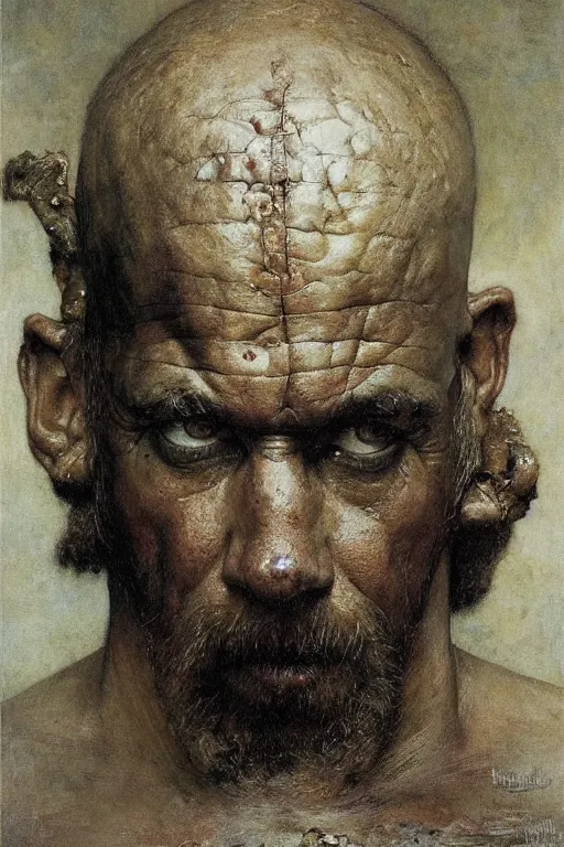 Prompt: head portrait of jocko willink as huge warrior with muscular neck, by lawrence alma tadema and zdzislaw beksinski and norman rockwell