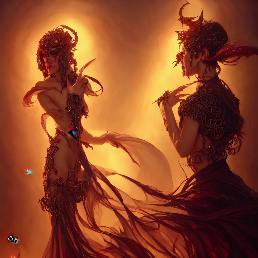 Image similar to Beautiful Evil Necromancer Sorceress, fantasy magic, undercut hairstyle, dramatic lighting, golden hour, close to night, intricate, elegant, sharp focus, illustration, highly detailed, digital painting, concept art, matte, art by WLOP and Artgerm and Greg Rutkowski and Alphonse Mucha, masterpiece