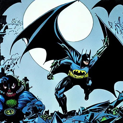 Image similar to the batman, terrifying, artwork by kelley jones