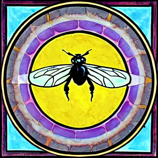 Image similar to a Wiccan ritual spell with a bumblebee placed in the middle of a bullseye, art nouveau