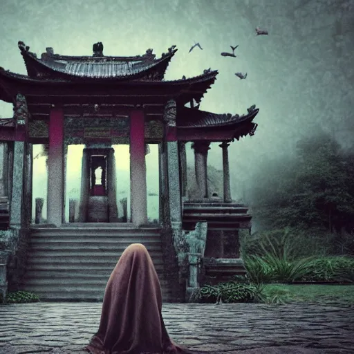 Prompt: ghost in a temple, old grainy picture, photorealistic, hd