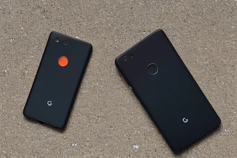 Prompt: a Google pixel phone with a bezel-less screen, Black Matte sides and a matte orange back.