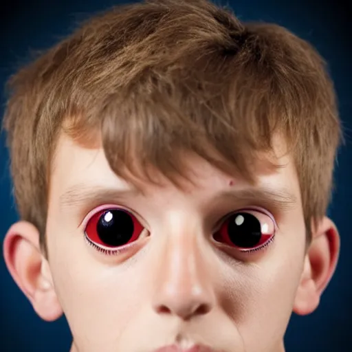 Image similar to serious looking 9 year old boy with googly eyes