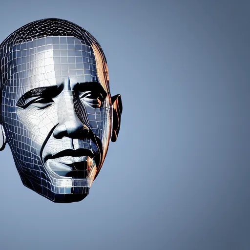 Image similar to obama's head squished into the shape of a cube, 3d render, award winning image, 8k, unreal engine, detailed, octane render