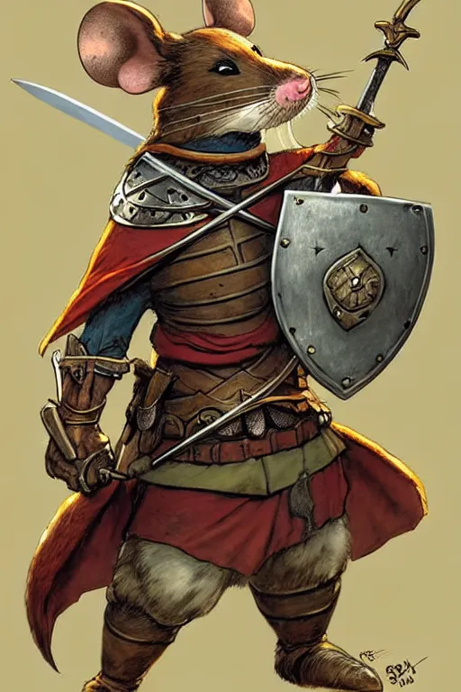 Image similar to a heroic mouse knight with sword and shield, redwall, greg rutowski and jean baptiste monge, detailed, epic fantasy concept art