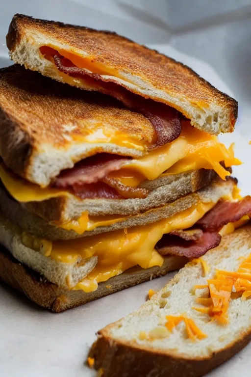 Image similar to a bacon and cheddar sandwich, the size of a builing