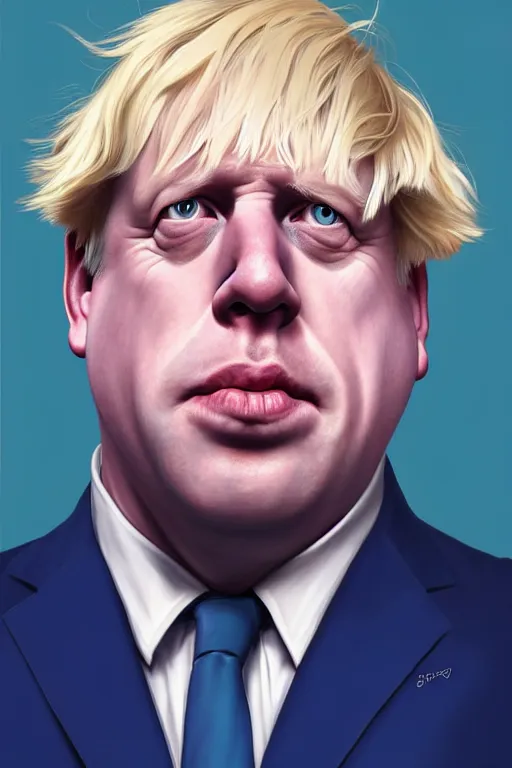 Image similar to Boris Johnson as a Simpsons character, realistic portrait, symmetrical, highly detailed, digital painting, artstation, concept art, smooth, sharp focus, illustration, cinematic lighting, art by artgerm and greg rutkowski and alphonse mucha