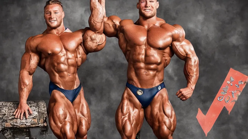 Image similar to chris bumstead wearing a swimsuit and flexing in a queer position photographed by rupaul