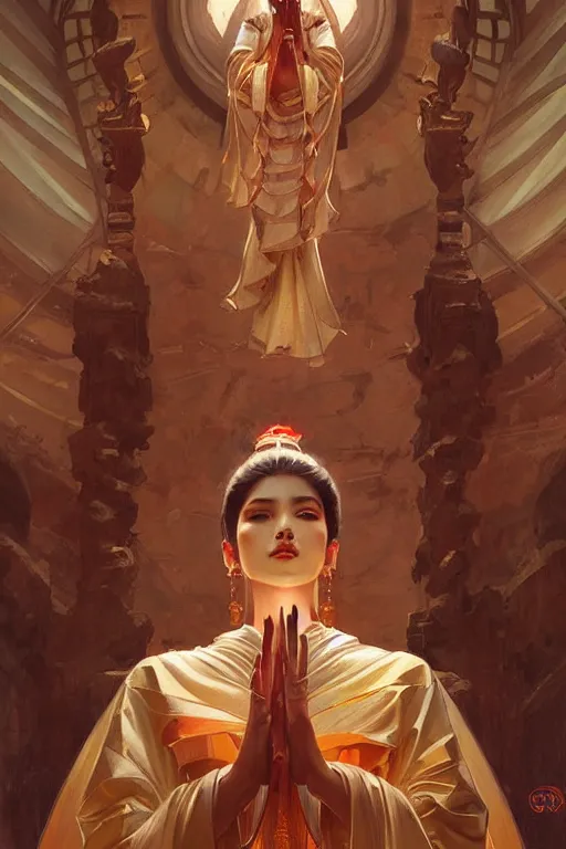 Image similar to temple, taoism, painting by greg rutkowski, j. c. leyendecker, artgerm