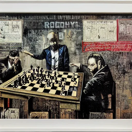 Image similar to chess alegory of rich against poor, marxism, by karol bak, banksy, simon bisley, guy denning, mimmo rotella, ravi zupa