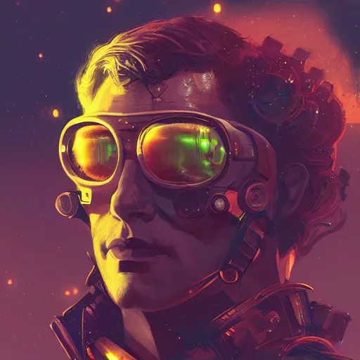 Image similar to a head and shoulders portrait of a space cowboy, neon, retro, steampunk, smooth, sharp focus, intricate, artstation, detailed concept art by Marc Simonetti, blade runner