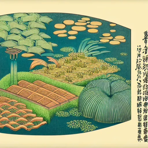 Prompt: 3d isometric botanical illustration of a small city in an island surrounded by water, diego rivera in Ukiyo-e style variation 1, HD