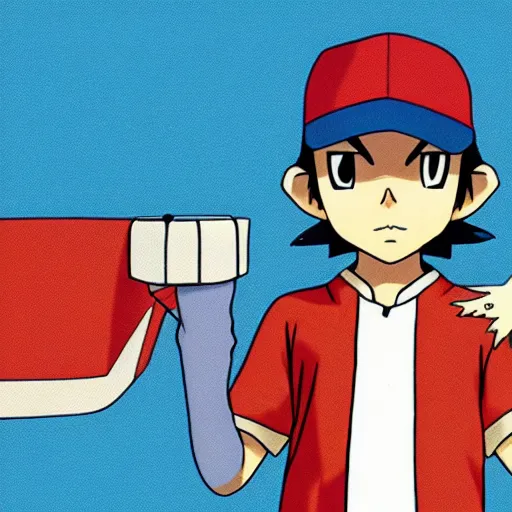 Image similar to ash ketchum in the style of wes anderson