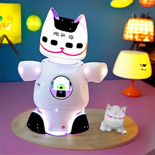 Image similar to robot led with cute japan style e - moji cat girl inspired