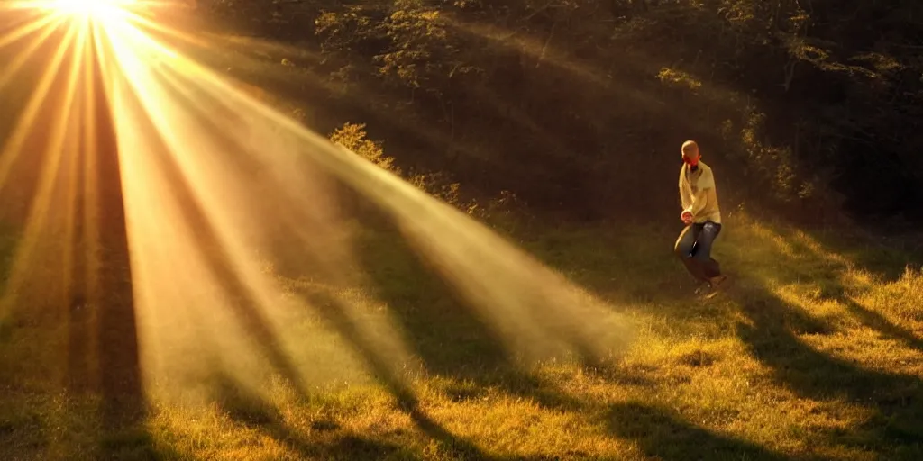 Image similar to a man falls down a sunbeam