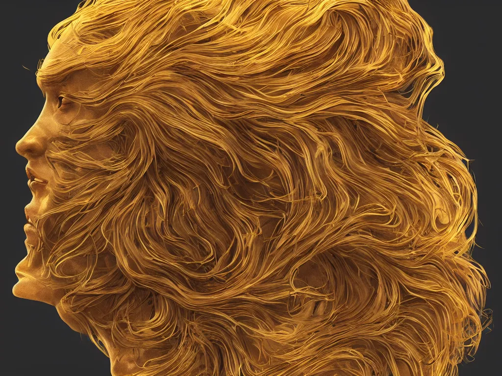 Image similar to a voluminous, amorphous, blob of flowing hair. Epic golden intricate, elegant, highly detailed, digital painting, artstation, concept art, smooth, sharp focus, illustration, art by Zbrush