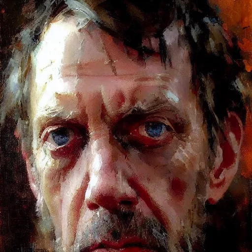 Image similar to face protrait of hugh laurie,, jeremy mann painting