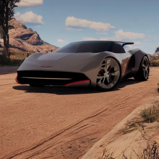 Image similar to futuristic sleek sports car in red dead redemption 2