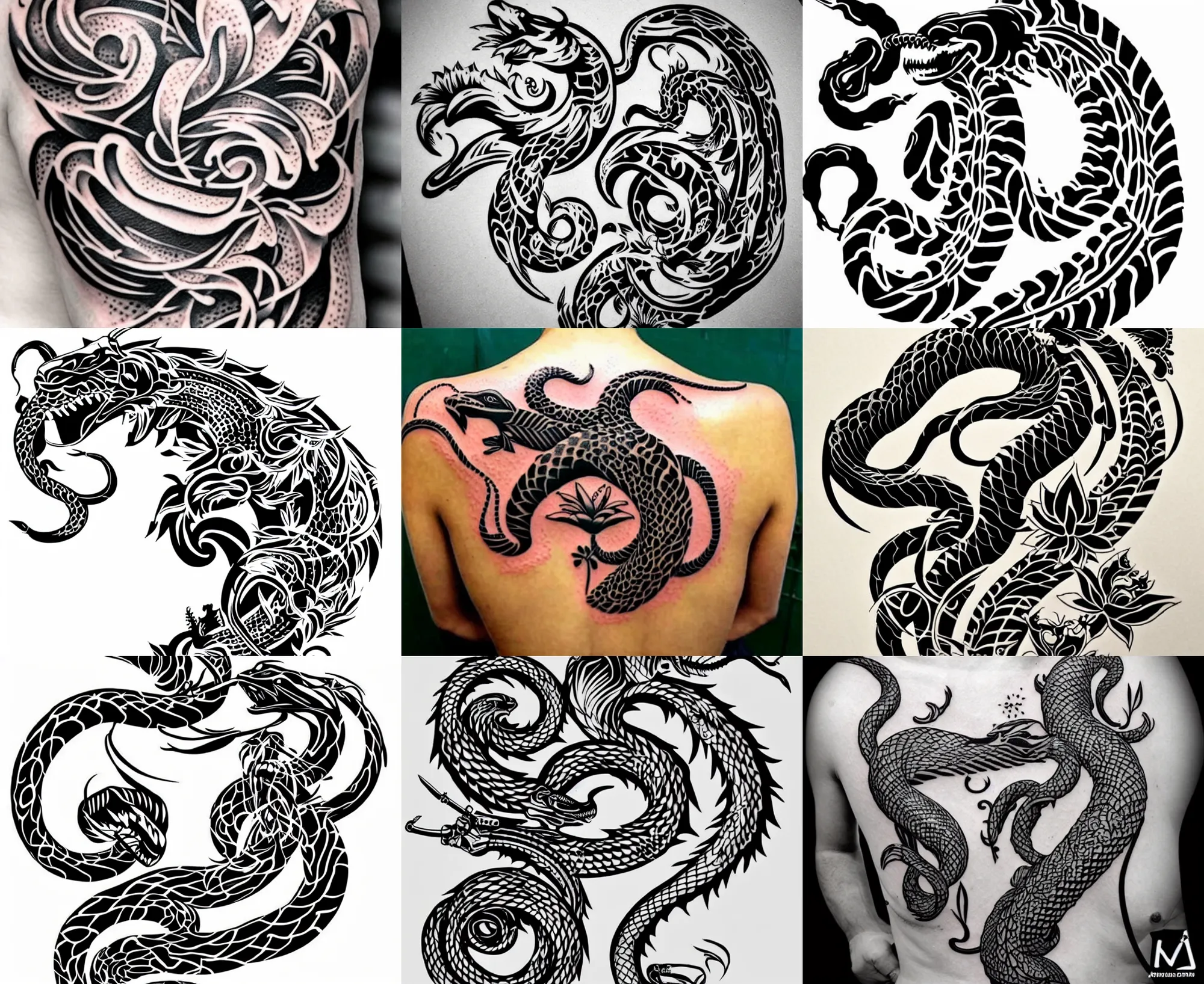Prompt: detailed amazing tattoo stencil of a floral cobra attacking