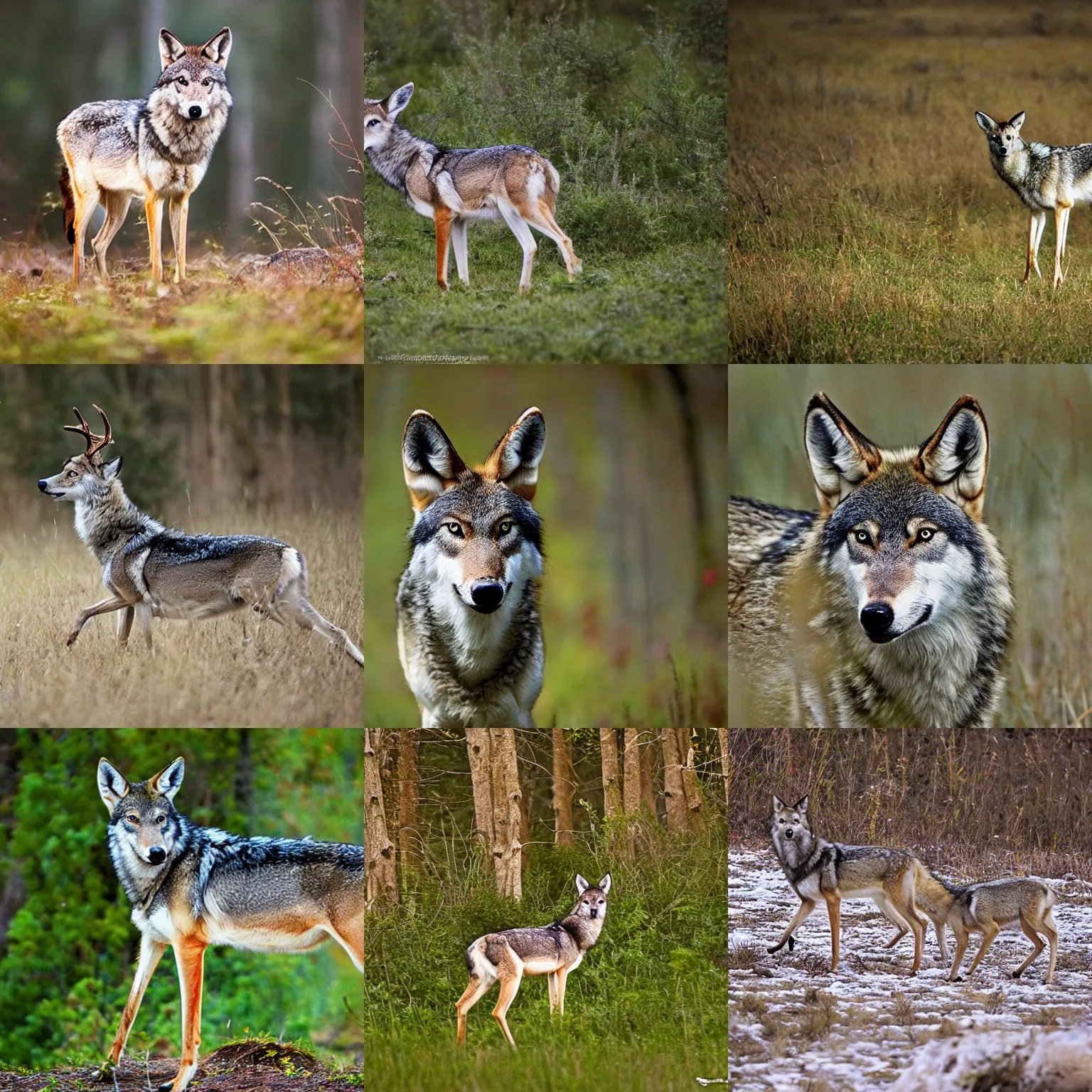 Prompt: a wolf-deer, wildlife photography