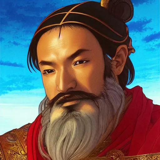 Image similar to highly detailed vfx portrait of marco polo ( from honor of kings ) by eiichiro oda, makoto shinkai, alphonse mucha, sharp focus, art by artgerm and greg rutkowski!, backlit, harsh overhead sunlight, blue eyes!!, aquiline nose!!, stanley kybric, kaoru mori, detailed,