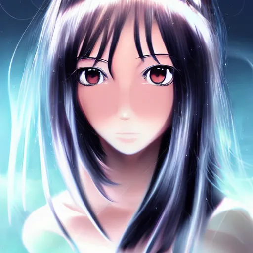 Prompt: professional anime digital art of a beatiful girl with long black hair; red eyes; face portrait; beautiful, appealing face, trending art