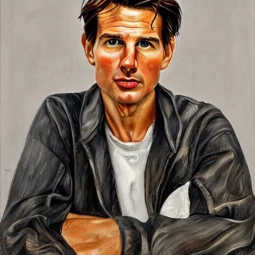 Prompt: high quality high detail painting by lucian freud, hd, portrait of tom cruise