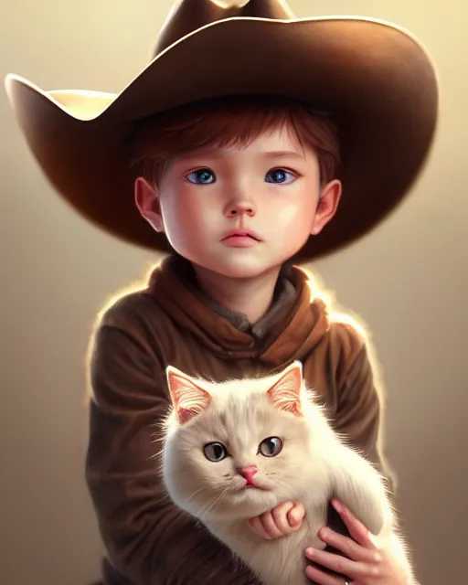 Image similar to young cat wearing a brown cowboy hat | | cute - fine - face, fluffy, pretty face, key visual, realistic face, detailed, real life, fine details by stanley artgerm lau, wlop, rossdraws, james jean, andrei riabovitchev, marc simonetti, and sakimichan, trending on artstation