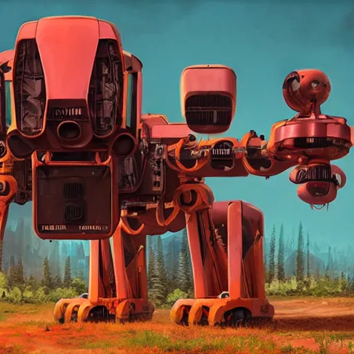 Image similar to giant quadrupedal mining drone, four legs, highly detailed body, industrial robot, photorealistic camera shot, in the style of simon stalenhag