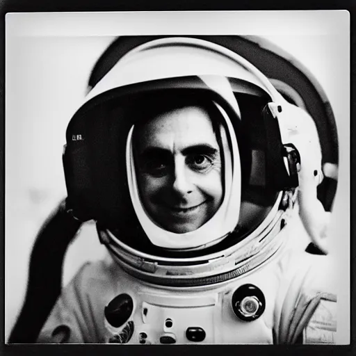 Image similar to polaroid of carl sagan in a spacesuit