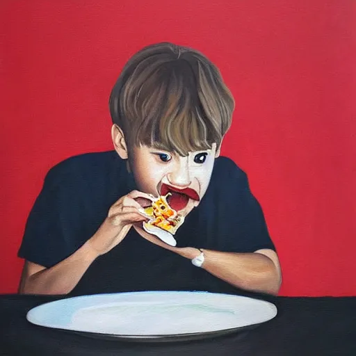 Prompt: painting of taehyung eating gucci fries, 6 0 0 0 dollar fries fried by gucci