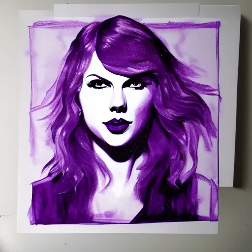 Prompt: Taylor Swift made of purple paint