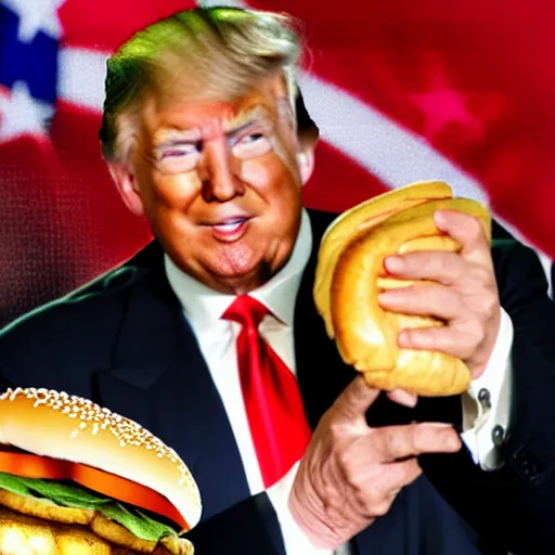 Image similar to Donald Trump with a burger for a head