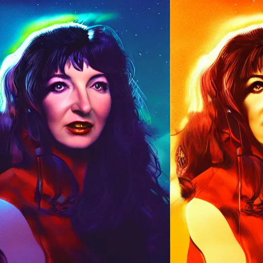 Image similar to A hyper real comic book style portait painting of Kate Bush on the moon, unreal 5, hyperrealistic, octane render, cosplay, RPG portrait, dynamic lighting