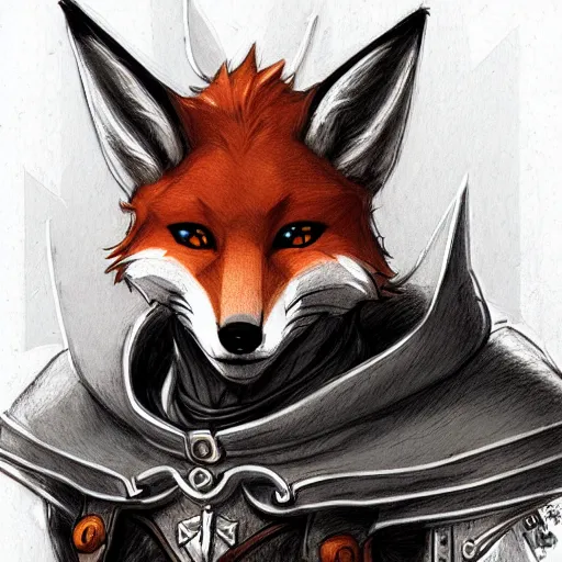 Image similar to heroic character design of anthropomorphic fox, whimsical fox, portrait of face, holy crusader medieval, final fantasy tactics character design, character art, whimsical, lighthearted, colorized pencil sketch, highly detailed, Akihiko Yoshida