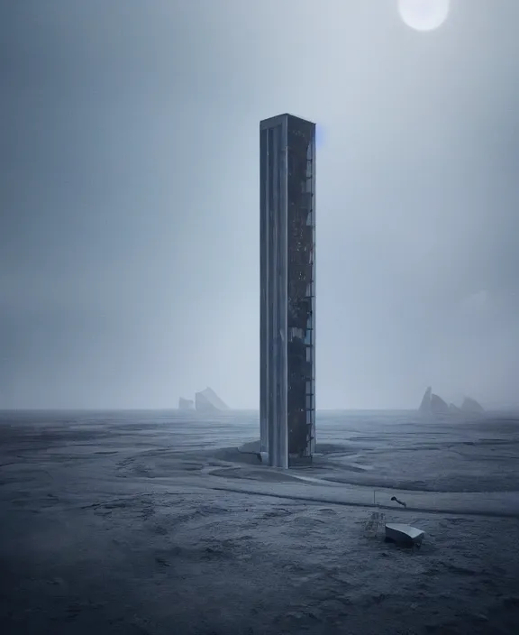 Image similar to surreal covenant tower in the exploration, futuristic white architecture in the beach in iceland, foggy, highly detailed, digital painting, arstation, concept art, hyperealistic octane render, unreal engine,